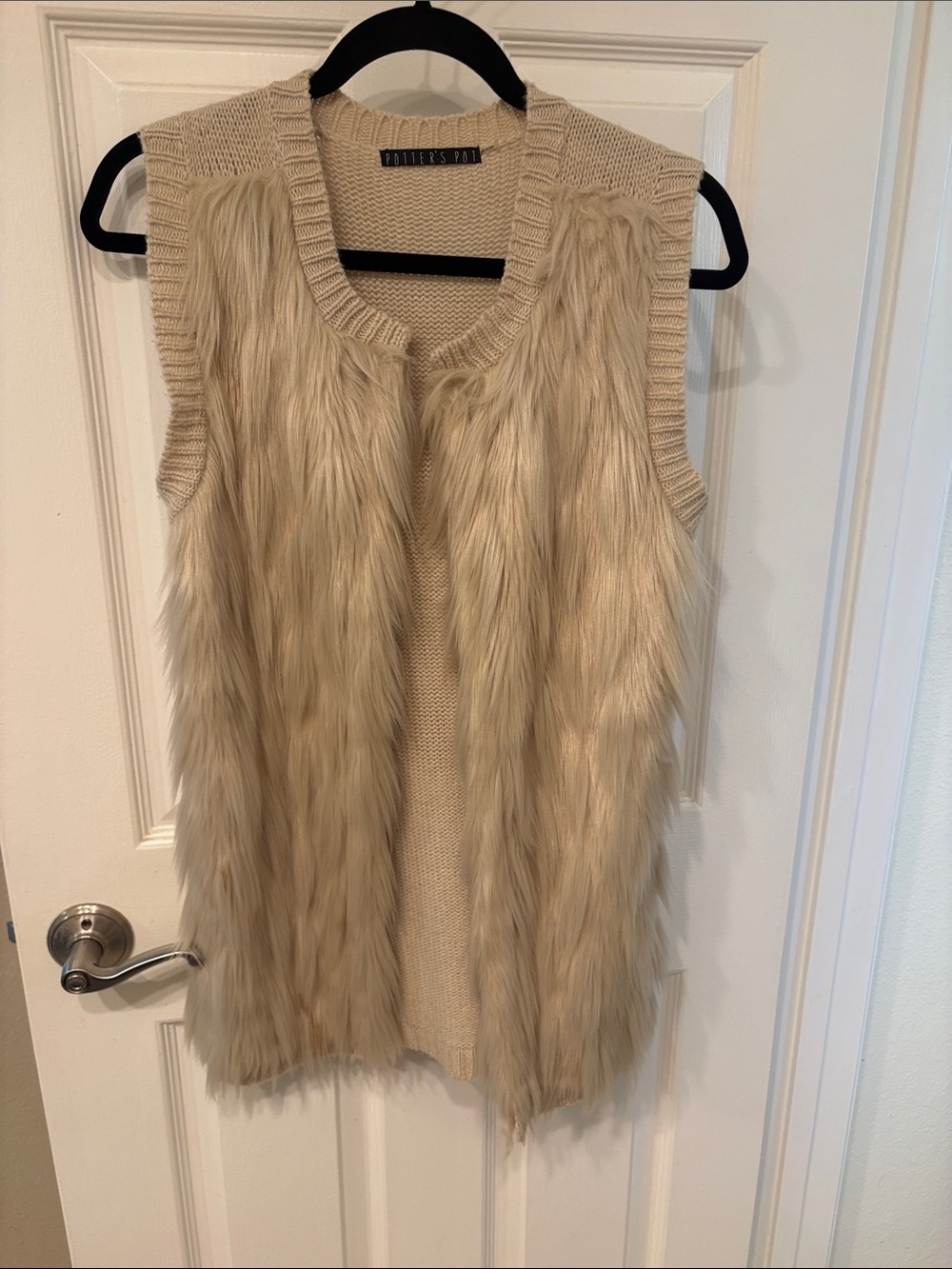 Potters Pot Faux Fur Knit Vest